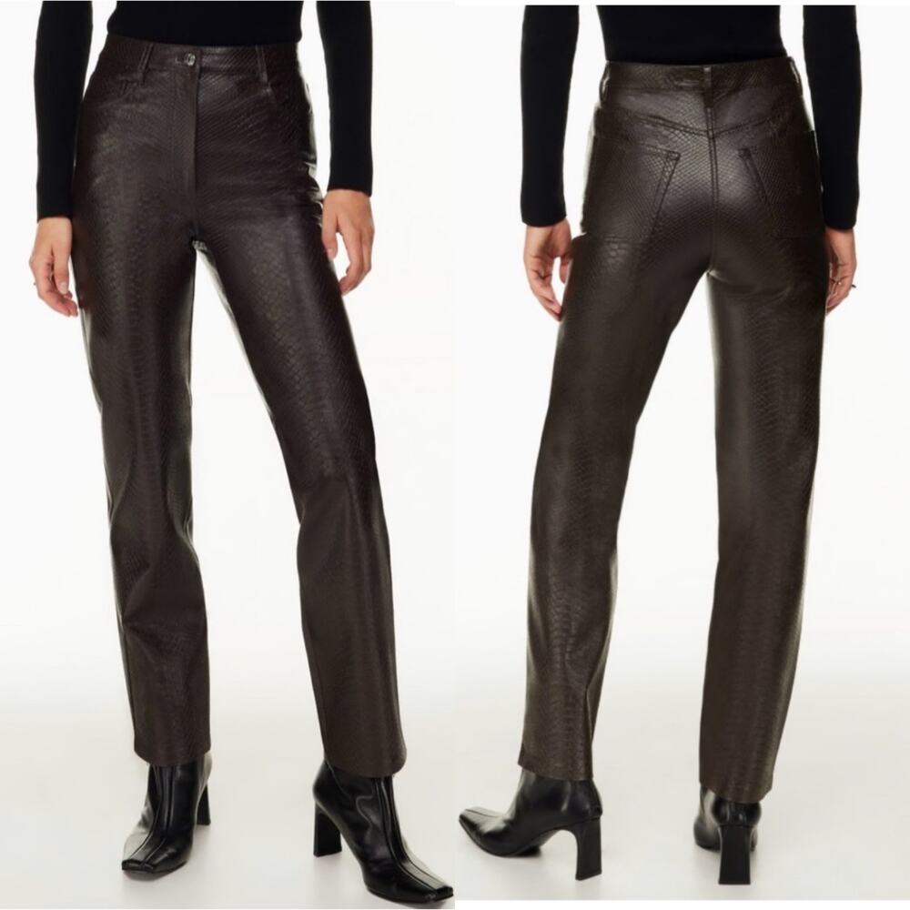 Wilfred Aritzia Pants Womens 6 Brown Melina Vegan Leather Straight Leg High Rise